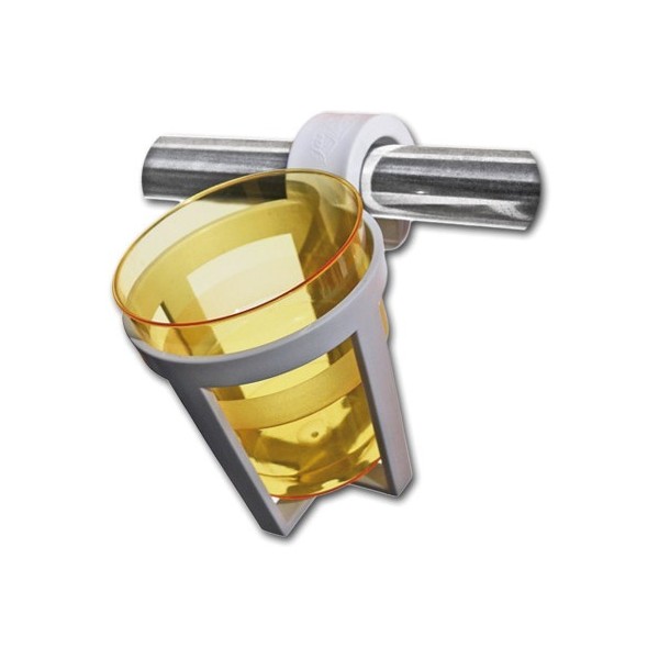 Universal plastic glass-holder snap mounting on pulpits or handrails.