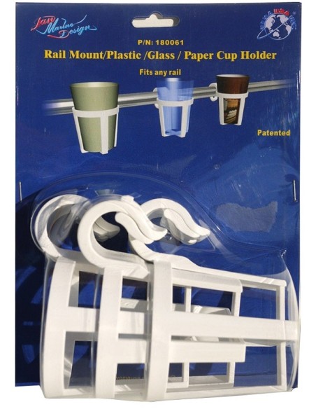 Universal plastic glass-holder snap mounting on pulpits or handrails.