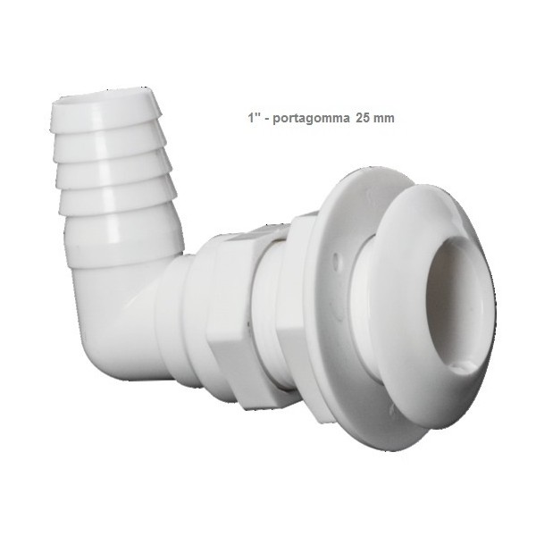 Scarico a mare con portagomma in plastica - Scarichi e prese a mare - 1732201Portagomma 	Tipo	Filetto Ø mm	Lungo mm 2