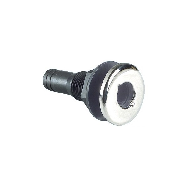 Scarico a mare in nylon nero, con battuta frontale a vista in acciaio inox lucidato a specchio - Scarichi e prese a mare - 17327