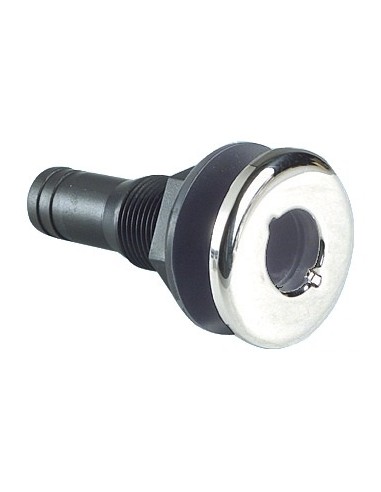 Scarico a mare in nylon nero, con battuta frontale a vista in acciaio inox lucidato a specchio - Scarichi e prese a mare - 17327