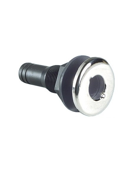 Scarico a mare in nylon nero, con battuta frontale a vista in acciaio inox lucidato a specchio - Scarichi e prese a mare - 17327