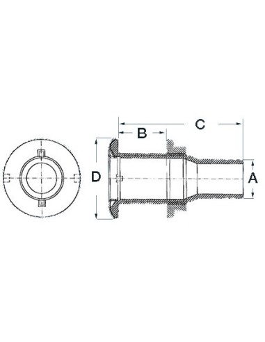 Scarico a mare in nylon nero, con battuta frontale a vista in acciaio inox lucidato a specchio - Scarichi e prese a mare - 17327
