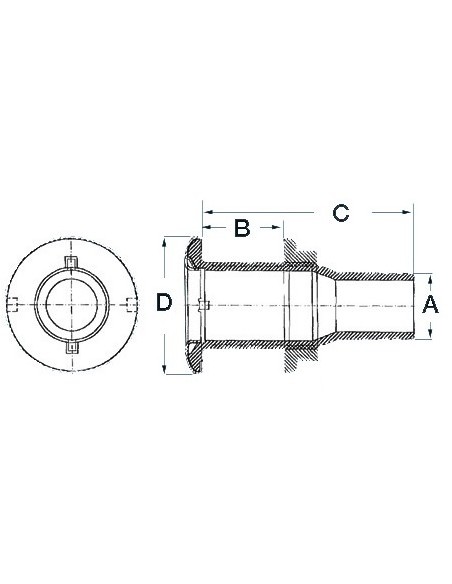 Scarico a mare in nylon nero, con battuta frontale a vista in acciaio inox lucidato a specchio - Scarichi e prese a mare - 17327