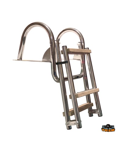 Scaletta pieghevole a 4 gradini con corrimano e gradini in legno per plancette di poppa - S1928004 - 