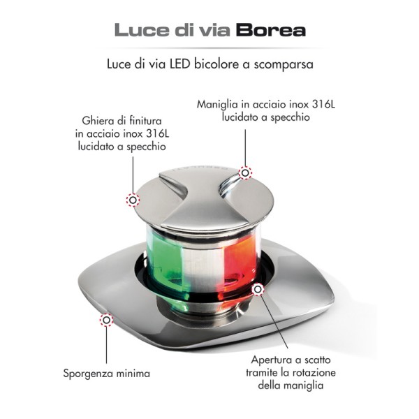 Borea push up LED navigation light for hulls up to 20 m - 11.053.05 -  2