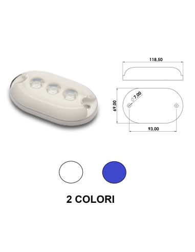 Luce subacquea ovale a 3 LED per plancette / specchio di poppa / carena - L4406003 - 