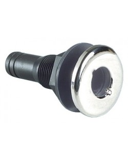Scarico a mare in nylon nero, con battuta frontale a vista in acciaio inox lucidato a specchio