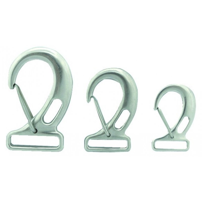 Snap-hooks with rectangular eye for webbing, made of stainless steel
