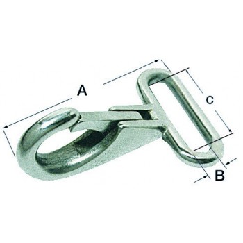 Moschettone in acciaio inox con occhio piatto per alloggiamento nastro